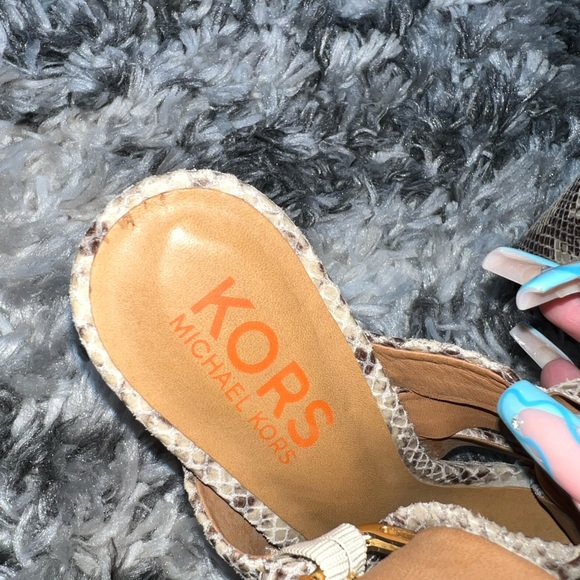 Michael Kors Leather Snake Embossed Platform Heeled Sandals - Picture 10 of 11